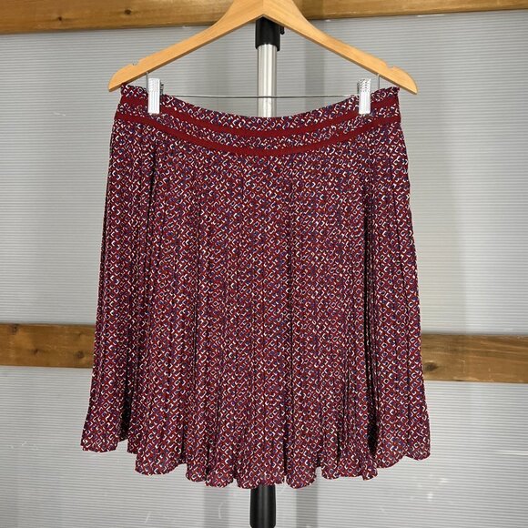 Banana Republic Diamond Pleated Lined Knee‎ Length  Skirt Red Blue White Sz 10 - Picture 1 of 14